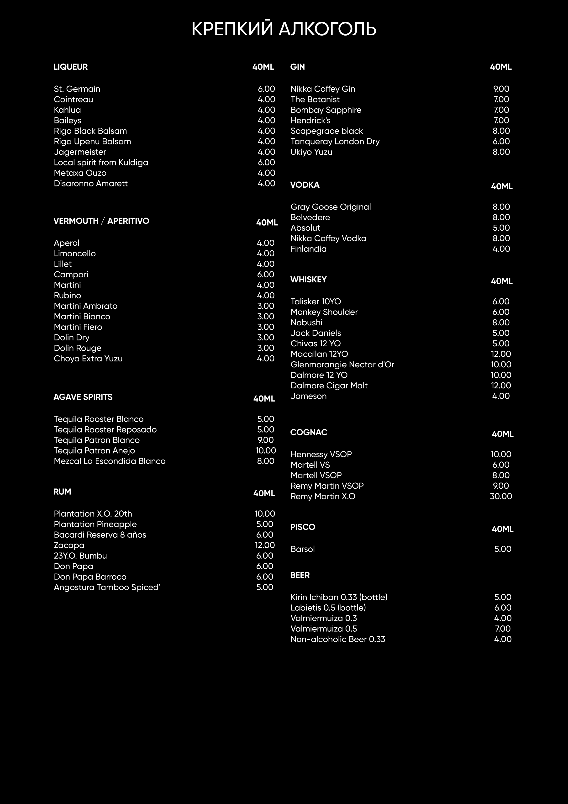 menu